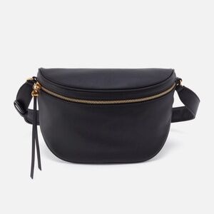 HOBO - Juno Black Leather Brass Hardware Crossbody Sling Zip Zipper Belt Bag